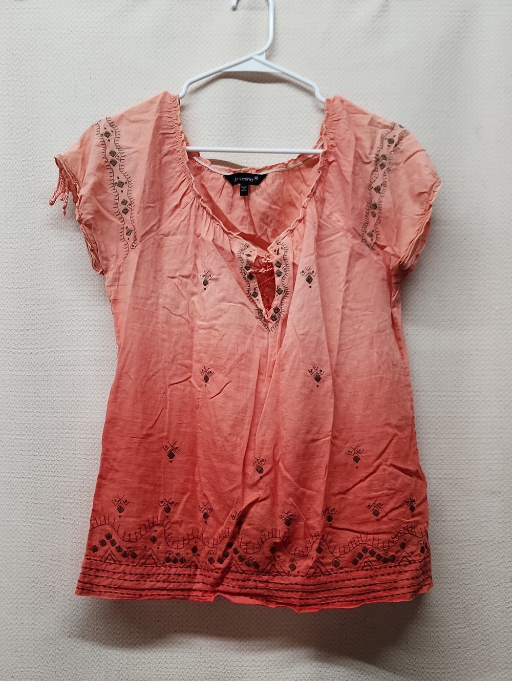 Jasmine Coral Ombre Embroidered Short-Sleeve Blouse